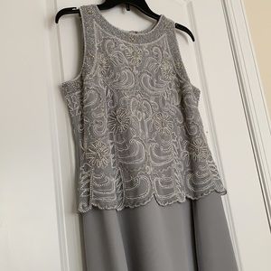 JKARA beaded evening dress and scarf